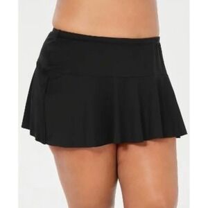 Lauren Ralph Lauren Black Shirred Skirted Bikini Swim Bottom 20W LR0FG92W NEW
